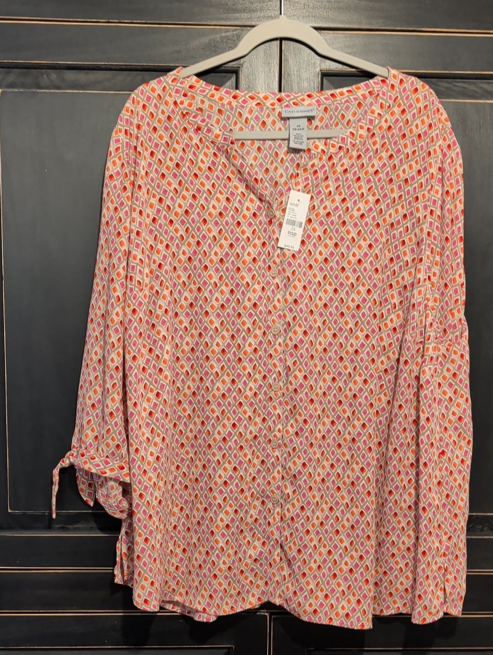 Catherines Pink & White Geometric Button-Down Shirt **NWT**